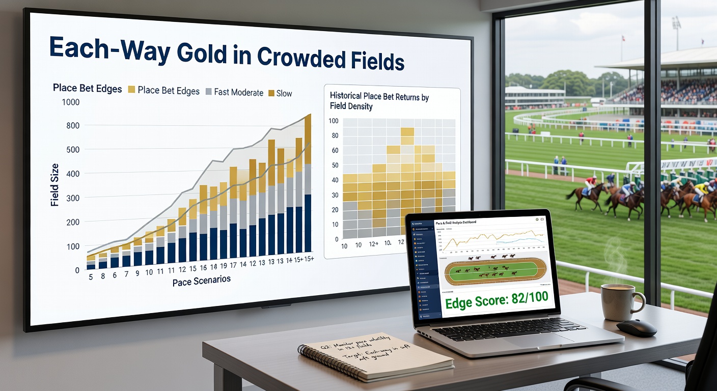 Detaillierte Pace Map eines überfüllten Rennens, mit farbcodierten Linien für Early Pace, Mid-Pack und Late Closers, die Place-Potenziale markieren
