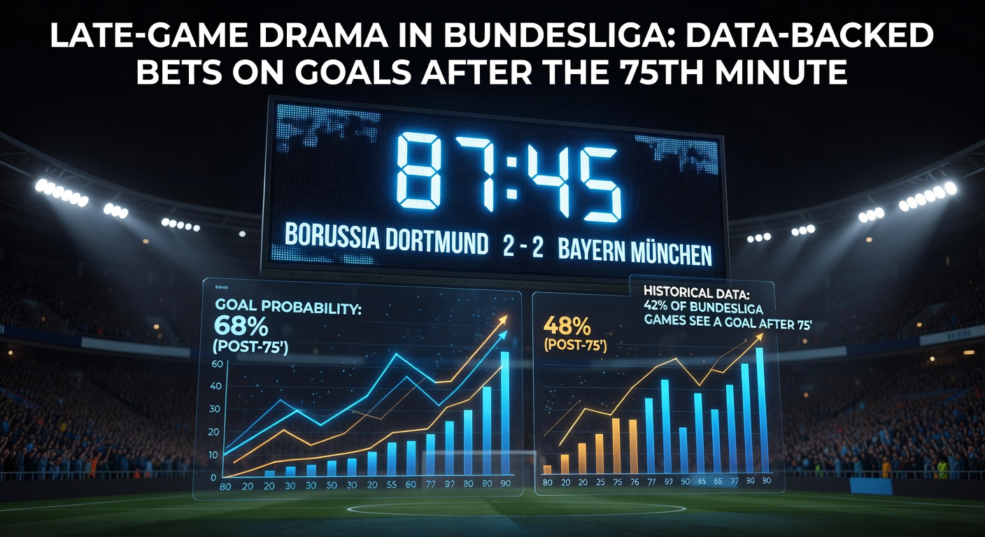 Statistikgrafik zu späten Toren in der Bundesliga mit Balkendiagrammen und Trendlinien