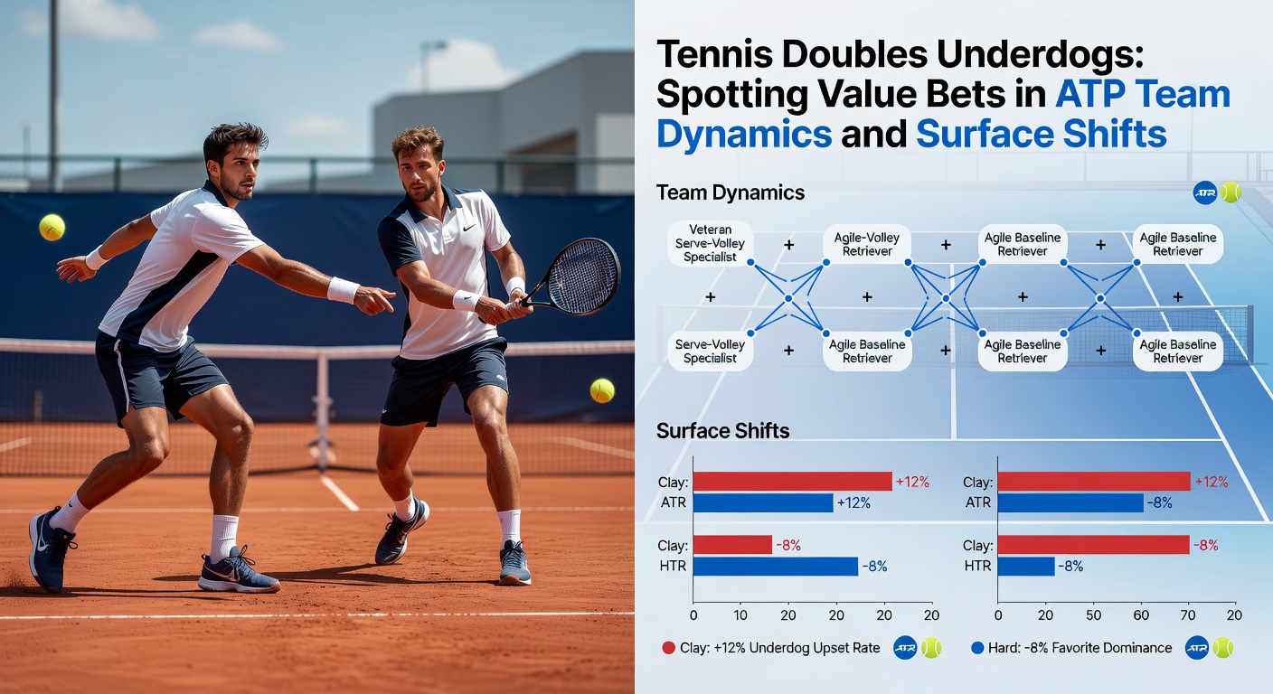 Grafik mit Tennis-Statistiken zu Win-Rates auf verschiedenen Oberflächen, veranschaulicht Surface-Einfluss auf Doppel-Teams