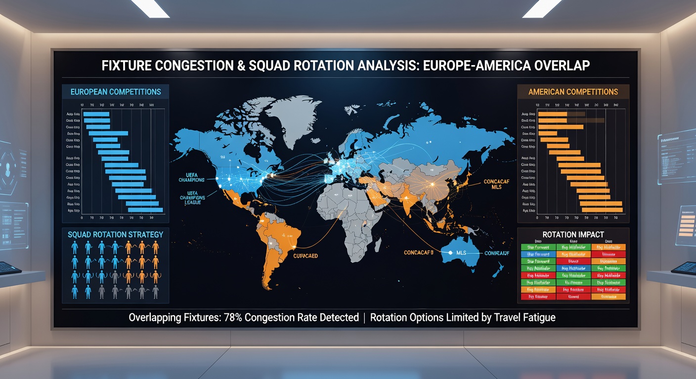 Analyse-Dashboard mit Spielerbelastungsdaten und Rotationsempfehlungen für europäische sowie nordamerikanische Ligen